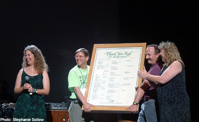 Laura Dent and others presenting the plaque